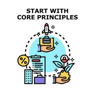 Starting business with core principles strategy Stock Illustration