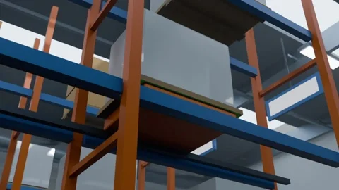 Starting camera orbiting, centering gray container on pallet in warehouse racks Stock Footage 339193871