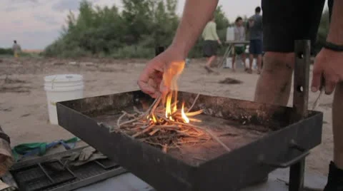 Starting Campfire with Kindling Video stock 10569103