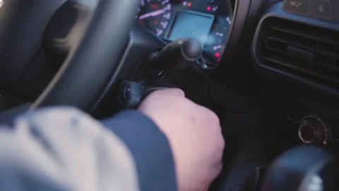 Starting the car engine. Shot inside the vehicle. Stock Footage 167061731