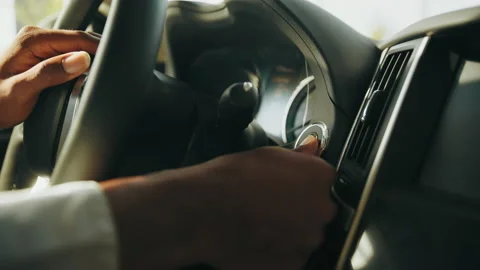 Starting car engine. Track in to the button. Finger press the button to start Stock Footage 175856287