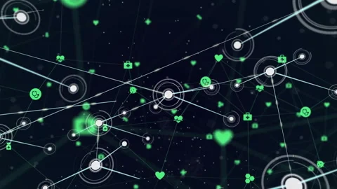 Starting center node glowing spawning lines pulsing nodes and floating medical Video stock 315788575