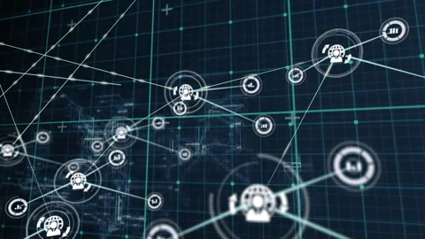 Starting central user-icon fading in, network lines extending and nodes spawning Stock Footage 310406390