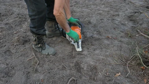 Starting a chainsaw Vídeo Stock 153553487