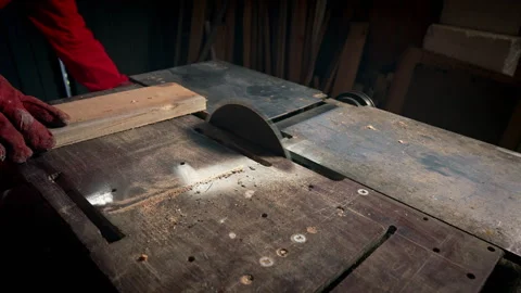 Starting a circular saw on a machine. Stock Footage 318586179