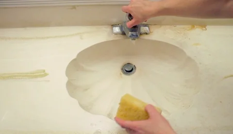 Starting To Clean a Sink at High Speed Stock Footage 96465955