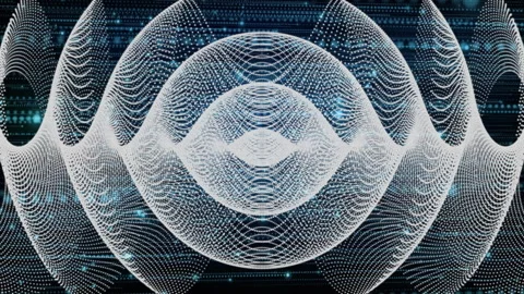 Starting code backdrop 3D mesh wave pulsing with sphere creating radiating lobes Stock Footage 314438695