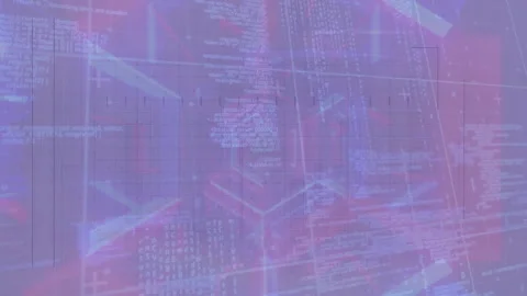 Starting code overlay and grid lines, central 3D network emerging, rotating and Stock Footage 312842869