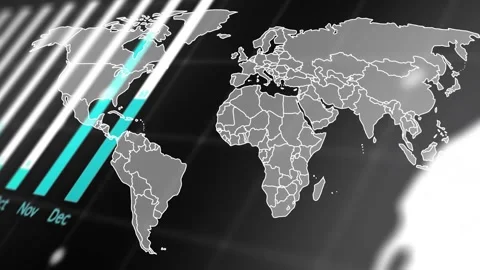 Starting code overlaying Americas, bars lighting up, map expanding, pie rotating Vidéo 318260754