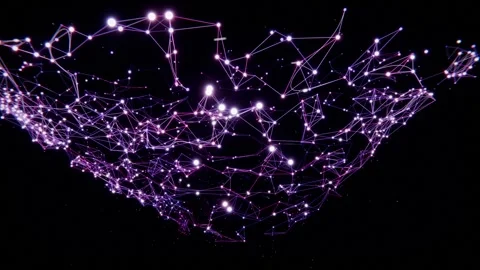 Starting dark frame, luminous mesh forming, knitting glowing nodes with thin Видео 337141195