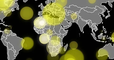 Starting with dark screen map loading and pulsing yellow circles drifting Stock Footage 330776734