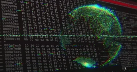 Starting with dark screen showing arcing data stream, points forming rotating Stock Footage 318115790