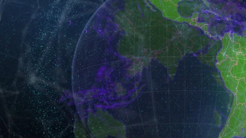 Starting digital globe rotating through star-field for data mapping, with nodes Stock Footage 311415866