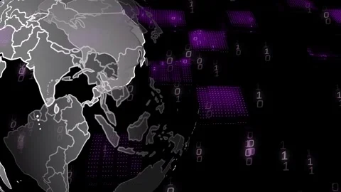 Starting dim globe left, brightening, rotating and revealing borders with purple Stock Footage 334743886