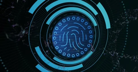 Starting from dot field expanding core biometric HUD animating rings, sliding Stock Footage 329122578