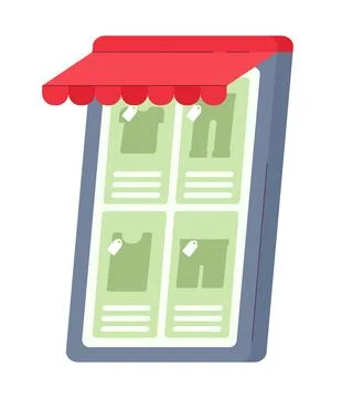 Starting e commerce business on mobile phone semi flat color vector icon Stock-Illustration