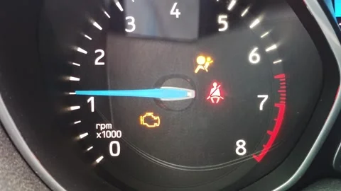 Starting the engine. Check engine light symbol that pops up on dashboard when Stock Footage 254806924