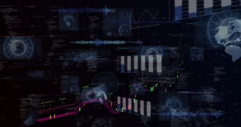 Starting with faint streaks, floating analytics HUD assembling layers and Stock Footage 328396138