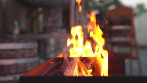 Starting fire in a grill Video stock 146244331