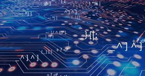 Starting flat board nodes shimmering symbols drifting pulsing numbers dissolving Stock Footage 310438020