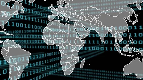 Starting with flowing binary streams digital map emerging and tracing borders Vídeos de archivo 311916075