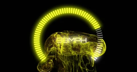 Starting gauge at 1 MPH increasing segments pulsing yellow energy visualizing Stock Footage 317265106
