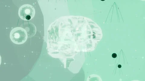 Starting glowing brain spinning, pulsing in mint scene, orbs circling, dots Vidéo 337964515