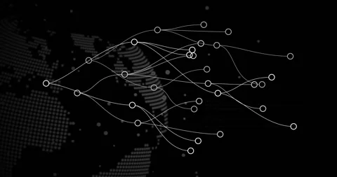 Starting glowing node sending connections, network growing across globe for code 스톡 동영상 312717048