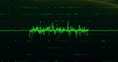 Starting green baseline causing dots pulsing into waveform, labels highlighting Stock Footage 317185170