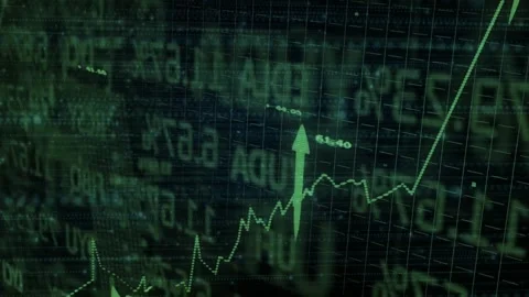 Starting with green grid tickers, chart line surging with pulsing arrows Stock Footage 329772217