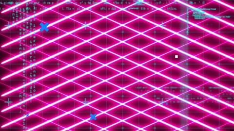 Starting grid with cyan code, green icons connecting network, pink lattice Stock Footage 317593020