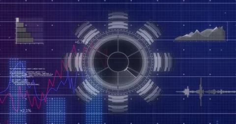 Starting with grid, radial interface emerging, animating charts and updating 库存影片 319783284