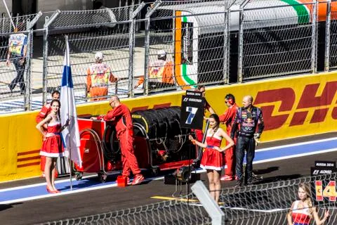 On the starting grid waiting for the arrival of Kimi Raikkonen. Stock Photos