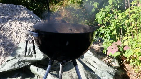 Starting the grill - lightning charcoal Video stock 40253147