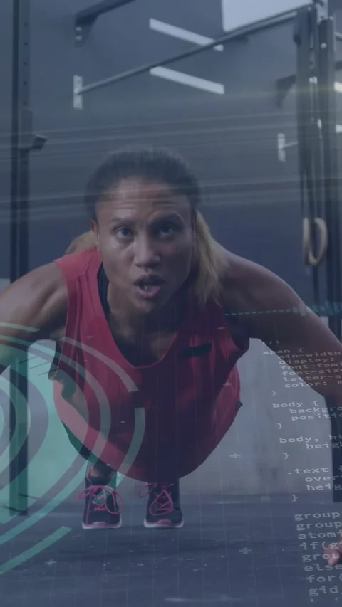 Starting from high plank, coach performing alternating one-arm push-ups for Stock Footage 331047162