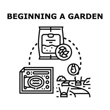Starting a home garden process preparing planting seeds Stock Illustration