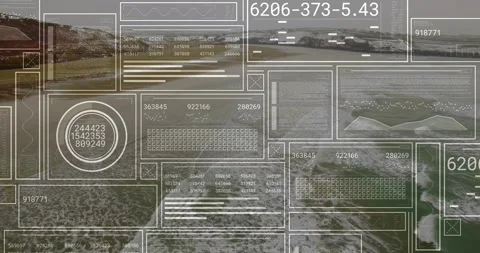 Starting HUD overlay with data panels appearing and codes cycling while gauge Stock Footage 317275442