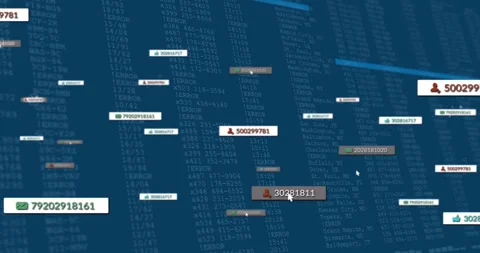 Starting with ID label floating, forming code network guiding nodes, reticle Stock Footage 330400536