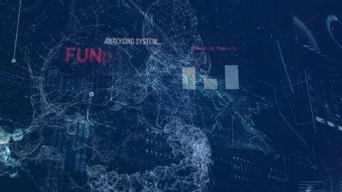 Starting interface displaying system analysis, node cloud rising as bars filling Stock Footage 313307605