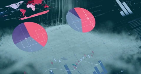 Starting with interface over fog, dashboard animating, waterfall flowing and Stock Footage 310283617