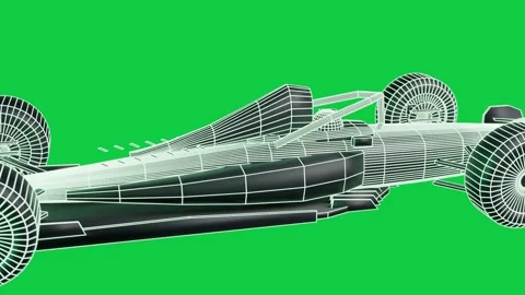 Starting low rear-left shot, camera sliding along wireframe car revealing aero Stock Footage 337905765