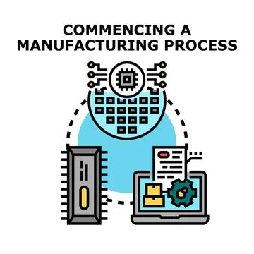 Starting manufacturing process using digital technology and automation Stock Illustration