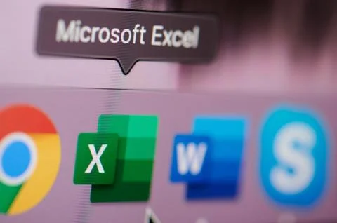 Starting microsoft office excel software on computer 스톡 사진