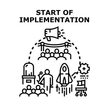 Starting new project implementation with team presentation Stock Illustration