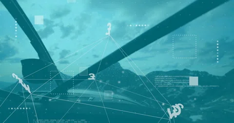 Starting with node grid fading in, seaplane flying over lake while pound symbol Stock Footage 315715940