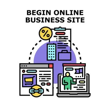 Starting online business site developing e commerce strategy Illustrazione stock