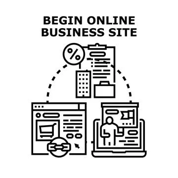 Starting online business site developing e commerce strategy Stock Illustration
