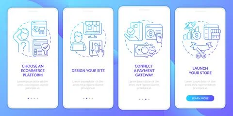 Starting online store blue gradient onboarding mobile app screen Stock Illustration