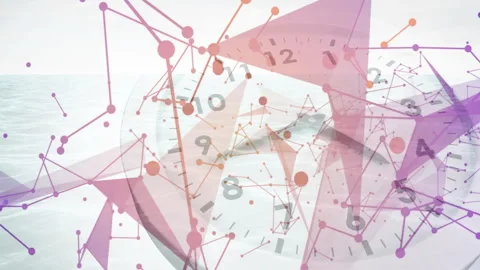 Starting pale gradient, clock emerging, rotating hands, network pulsing, color Stock Footage 311416848