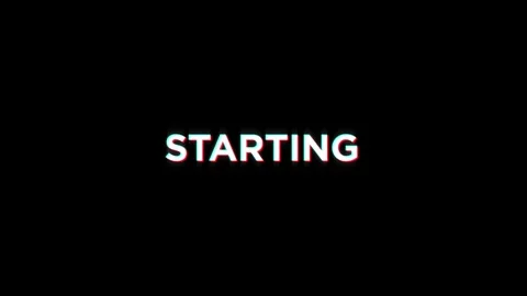 Starting pixel text animation with glitch effect on black background Video stock 313451717